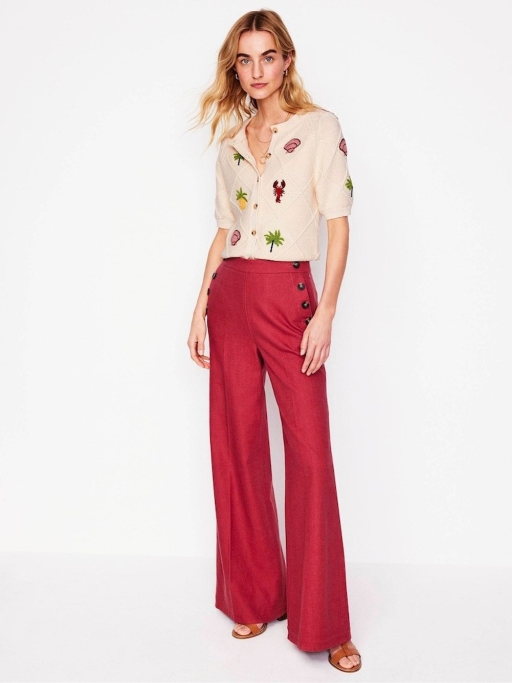 Boden Wide-Leg High-Rise Deep Coral Brick Greenwich Sailor Pants